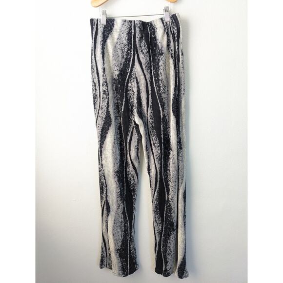 One Day Size 2 Pleated Ribbed Tie Dye Straight Pants Black White High Waist Boho - Picture 7 of 10